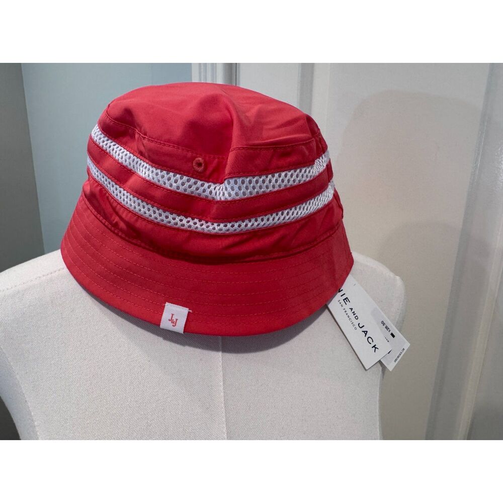 Janie and Jack Baby Toddler Bucket Hat Red White Mesh Stripe Swim 2T-3 NWT